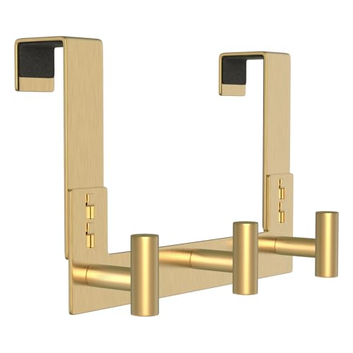 PMMASTO Over The Door Hooks, Fits 1-3/4" Thick Door No Drill Hooks for Closet Bathroom Bedroom Organization, Hanger for Coat Towel Robe (Gold, 3 T-Hooks) - color: Gold, size: 7.5 Inch-3 T-Hooks, Fits 1-3/4" Thick Door