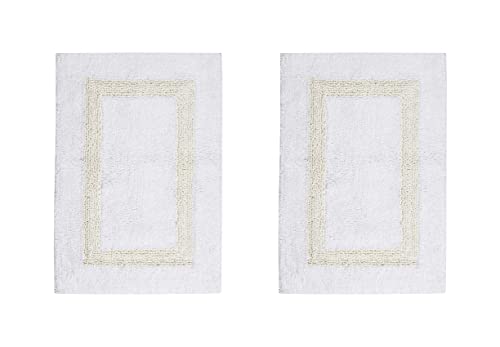 Better Trends 100% Cotton Hotel Collection Bath Mats Set, White & Ivory Mats - Tufted, Reversible & Absorbent & Machine Washable 2 Piece Bathroom Rug Set, Shower & Sink Bath Rug - color: White & Ivory, size: 2 Piece Set (17" x 24" | 17" x 24")