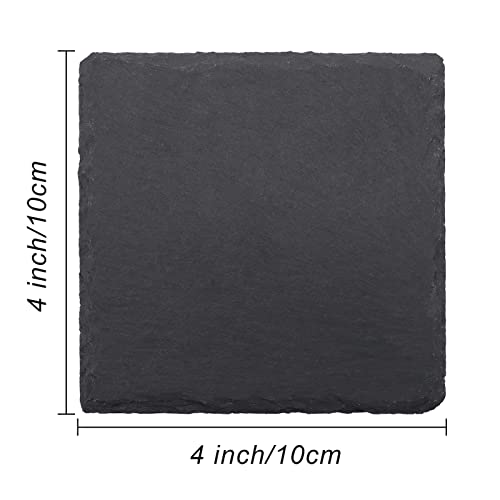 24 PCS Square Slate Drink Coasters Set, SIJDIEE 4 Inch Laser Engraving Black Slate Stone Coasters with Anti-Scratch Bottom and Coaster Holder for Office Bar Kitchen Home Dinner Table Decor Supplies | Natural Slate Stone Coasters, Laser Engraving Blanks, A
