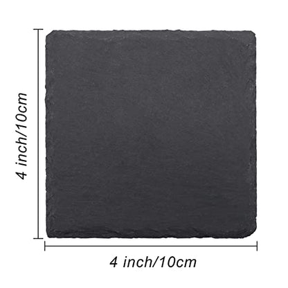 24 PCS Square Slate Drink Coasters Set, SIJDIEE 4 Inch Laser Engraving Black Slate Stone Coasters with Anti-Scratch Bottom and Coaster Holder for Office Bar Kitchen Home Dinner Table Decor Supplies | Natural Slate Stone Coasters, Laser Engraving Blanks, A