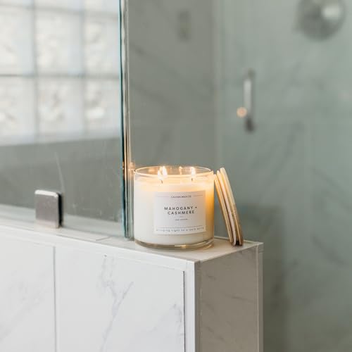 Mahogany & Cashmere 3 Wick Scented Candle - 43 Hour Burn | Made in the USA Luxury Clean Soy Wax Candles - Long Lasting Large Glass Jar Candle for Home - 3 Wicks - 14.9oz - color: Mahagony + Cashmere