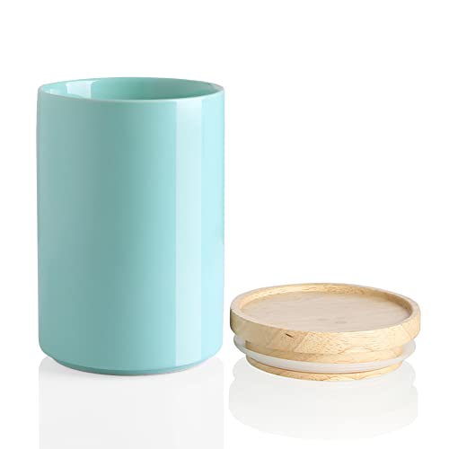 Sweejar Kitchen Canisters Ceramic Food Storage Jar, Stackable Containers with Airtight Seal Wooden Lid for Serving Ground Coffee, Tea, Sugar, Salt and More - 28 Fl Oz (Dark Turquoise) - color: Dark Turquoise, size: 28 Fl Oz (4.0"x6.1")