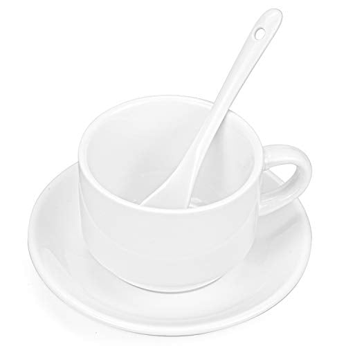 Hedume 6 Pack 5 OZ Espresso Cups with Saucers and Spoons, Stackable Espresso Coffee Cup Set for Specialty Coffee Drinks, Latte, Cafe Mocha and Tea - Safe for Dishwasher, Microwave, Oven and Freezer