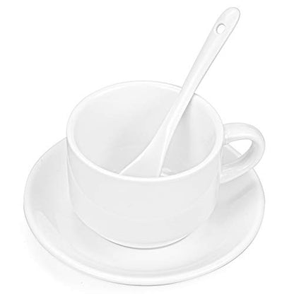 Hedume 6 Pack 5 OZ Espresso Cups with Saucers and Spoons, Stackable Espresso Coffee Cup Set for Specialty Coffee Drinks, Latte, Cafe Mocha and Tea - Safe for Dishwasher, Microwave, Oven and Freezer