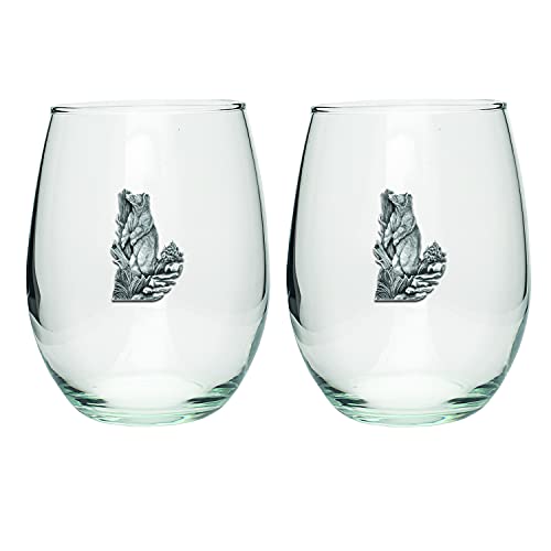 Heritage Pewter Black Bear Stemless Glass Goblets – Set of 2 | 15 OZ Goblet Wine Glasses | Expertly Crafted Pewter Glass - style: Black Bear