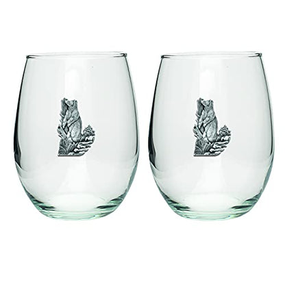 Heritage Pewter Black Bear Stemless Glass Goblets – Set of 2 | 15 OZ Goblet Wine Glasses | Expertly Crafted Pewter Glass - style: Black Bear
