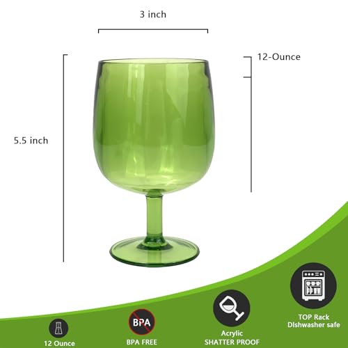 Yalin Set of 6 Unbreakable 12 oz Acrylic Plastic Wine and Water Tumbler Stackable Goblets. (Green, 12 oz) - color: Green, size: 12 oz