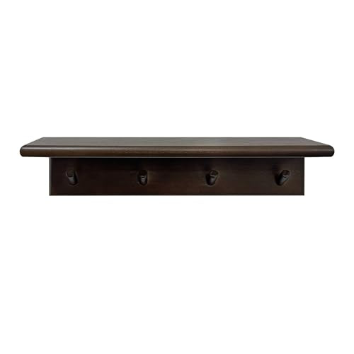 Wall Mounted Coat Rack with Shelf, Walnut Color，hat Rack for wall | Solid Yang Wood, 4 Hooks, 15.7x4x3.5 inches, Rustic Home Decor，coat rack wall mount，shelf with hooks，accordion wall hanger - color: Walnut color