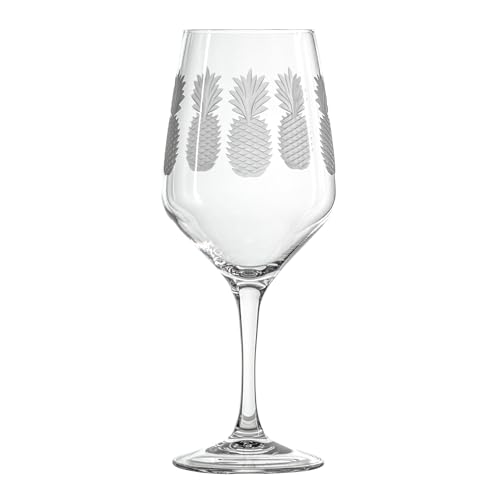 Rolf Glass Fresh Pineapple All Purpose Wine Glass | 19.5oz Stemmed Glass | Lead-Free and Diamond-Wheel Engraved | Tropical Etched Pineapple Design | Coastal Glassware | Set of 4 - color: All Purpose, size: Set of 4