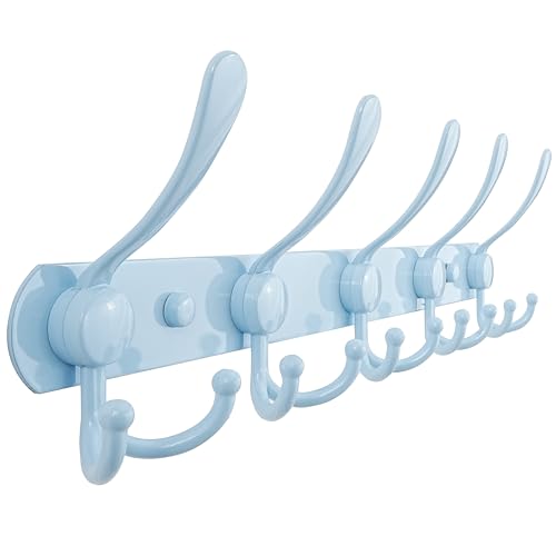 Coat Rack Wall Mounted - 5 Tri Hooks, Heavy Duty, Stainless Steel, Metal Coat Hook Rail for Coat Hat Towel Purse Robes Mudroom Bathroom Entryway, Blue - color: Blue, size: L=16" (1 Pcs)