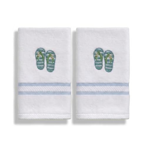Avanti Linens – Fingertip Towel Set, 100% Cotton Velour Bathroom Towels with Embroidered Beach Motifs & Absorbent Terry Reverse, Home Decor, Set of 2 (Beach Mode Collection) - color: Beach Mode, size: 2 Pack