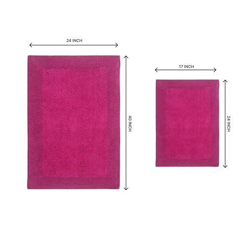 Home Weavers Luxury Collection 100% Cotton Reversible Bathroom Rugs Set, Washable Rug, Extra Soft and Absorbent Bath Rug, Kitchen Mat, 2 Piece Set(S+L), Hot Pink - color: Hot Pink, size: 2 Piece Set(S+L)