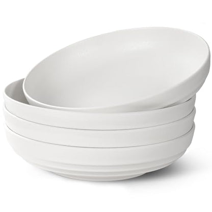 HAPPY KIT Stoneware 9'' Pasta Bowls 42oz Set of 4, Granite White - color: MatteWhite