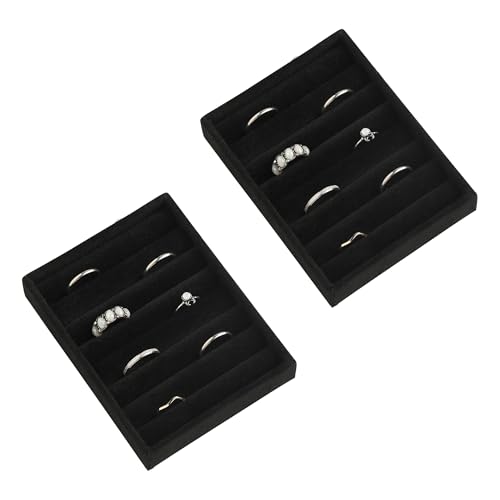 Small Jewelry Trays for Drawer,2 Pack 7 Slots Ring Organizer | Jewelry Box Inserts,Drawer Inserts,Vanity Drawer Organizer,Mini Size,Compact Ring Holder,Stackable Ring Tray - color: Black, size: 7 Slots Set 2
