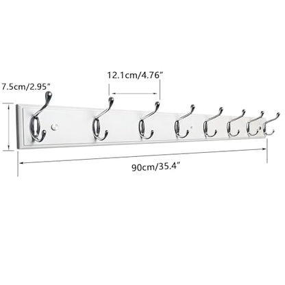 Wooden Wall Mounted Coat Rack 35 inch (90cm) with 8 Silver Hooks, Lang Wood White Coat Hook for Entrance, Hallway, Bedroom, Wall Clothes Hanger - size: Long-35.4in(90cm),8 Silver Hooks, style: Modern