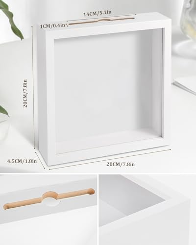 Adventure Archive Box, 12 x 12 Inch Travel Box for Memories, Travel Shadow Box Frame with Slot, Adventure Box, Keepsake Display Case, Perfect for Travel Memento Display Case Travel Decor Gift (White) - size: 12×12-white