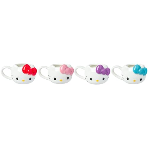 Silver Buffalo Sanrio Hello Kitty Cream Bows, 3D Mini Cup Set, 4pk, 3.5oz | Different Color, Pack, Sculpted Ceramic Mug, Perfect for Sugar or Milk, 0.1 Liters - color: White/Multi