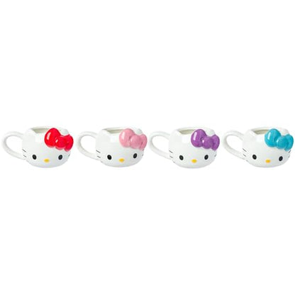 Silver Buffalo Sanrio Hello Kitty Cream Bows, 3D Mini Cup Set, 4pk, 3.5oz | Different Color, Pack, Sculpted Ceramic Mug, Perfect for Sugar or Milk, 0.1 Liters - color: White/Multi