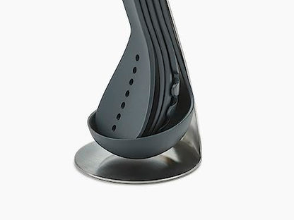 Joseph Joseph Nest 5 Compact Stacking Utensils kitchen tool set with magnetic storage stand, organization, dishwasher safe - Dark Gray/Stainless Steel - color: Black/Stainless Steel
