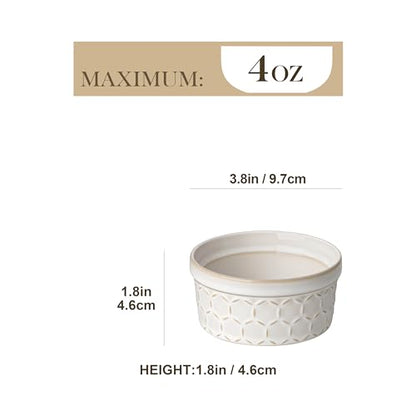 MALACASA Ramekins 4 Oz Oven Safe, Ceramic Creme Brulee Set of 4, Arctic White - size: 4 oz
