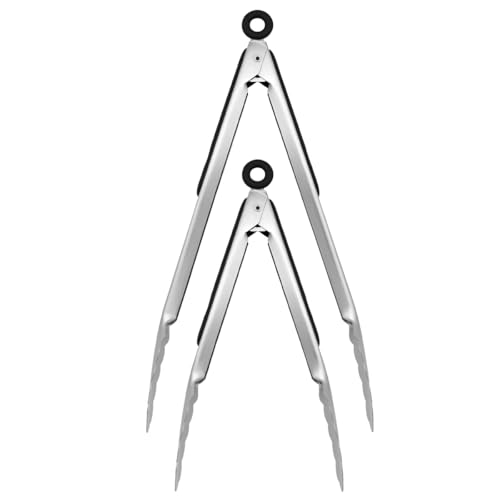 600℉ Heat Resistant Kitchen Tongs with Locking, Set of 9-inch and 12-inch Stainless Steel Metal Cooking Tongs with Non-Slip Grip, Perfect for Grilling, Barbecue (BBQ) and More - size: 9" & 12"