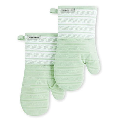 KitchenAid Albany Oven Mitt 2-Pack Set, Pistachio, 7"x13" - color: Pistachio