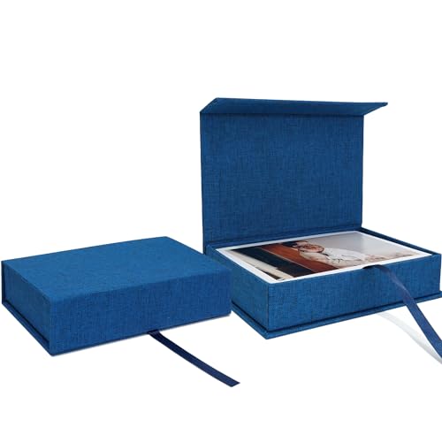 Vienrose Linen Photo Storage Box, 8"x10", Postcard Keeper, Dark Blue | 1Pc Sturdy Linen Cover Box for Photos, Postcards & Decorative Paper Storage, Perfect for Home, Office, Craft Room, and Travel - color: Navy Blue, size: 8"x10"