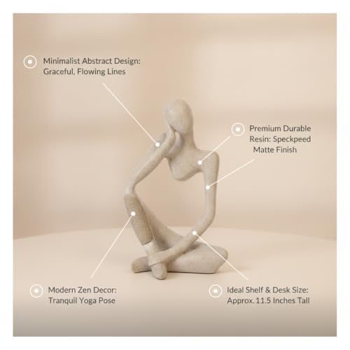 Modern Abstract Resin Human Figure Sculpture, Beige Minimalist Art Statue for Home Office Desk Shelf Decor - size: 8.66 x 3.15 x 11.81 in
