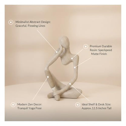 Modern Abstract Resin Human Figure Sculpture, Beige Minimalist Art Statue for Home Office Desk Shelf Decor - size: 8.66 x 3.15 x 11.81 in