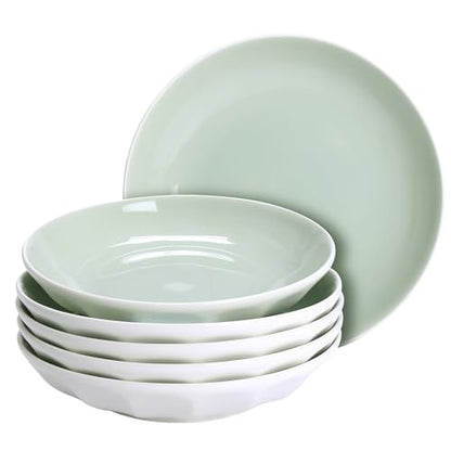 Anveena 8-inch Ceramic Salad Plate Set, Mint Green Flatware, 6-piece | Microwave, oven, and dishwasher safe, scratch-resistant and wear-resistant - color: cream green, size: 8inch