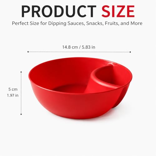 6 Colors Divided Snack Bowls, Anti Soggy Chip Dip Serving Dishes, Stackable Plastic Bowls, Microwave & Dishwasher Safe, Ideal for Home Party, Salad, Nuts, Salsa - color: Red