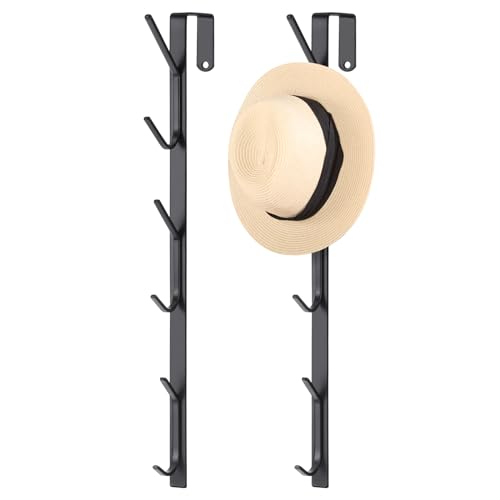 Tandefio 2 Pack 13.8" Over The Door Hook Hanger Comes with 6 Hooks from Large to Small Metal Extra Long Over The Door Hooks Hanger for Hats Rack Coat Scarf Purse Bags Scarf Keys and More (Black) - color: Black