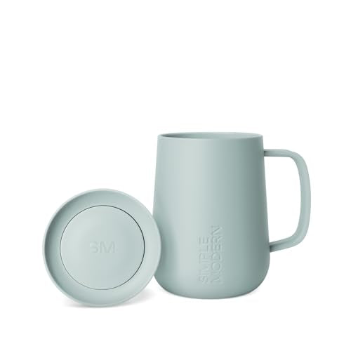 Simple Modern Voyager Signature Mug | Travel Coffee Tumbler with 360° Lid and Handle | Ceramic-Lined Insulated Stainless Steel Iced Cold Brew Cup | 12oz, Sea Glass Sage - color: -Sea Glass Sage