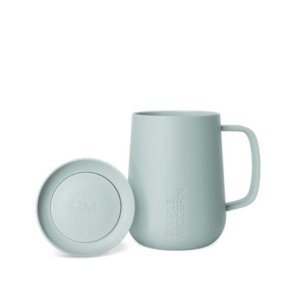 Simple Modern Voyager Signature Mug | Travel Coffee Tumbler with 360° Lid and Handle | Ceramic-Lined Insulated Stainless Steel Iced Cold Brew Cup | 12oz, Sea Glass Sage - color: -Sea Glass Sage