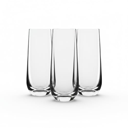 Melin Set of 6 Stemless Champagne Flutes – 10oz Lead-Free Crystal Glasses for Champagne, Prosecco & Mimosas – Dishwasher Safe, No-Tip Base, Premium Barware Gift for Entertaining