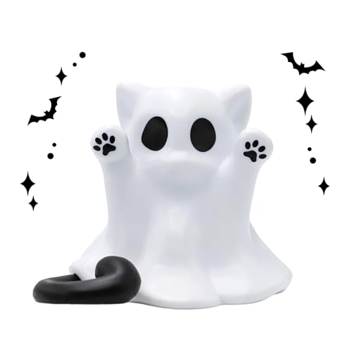 Halloween Ghost Statue Cute Spooky Figurines Desk Ornament Decorations Cartoon Mini Spooky Halloween Unique Cat Ghost Figurines for Festive Home and Office Desktop Decor Display Ornaments - color: Ghost Cat