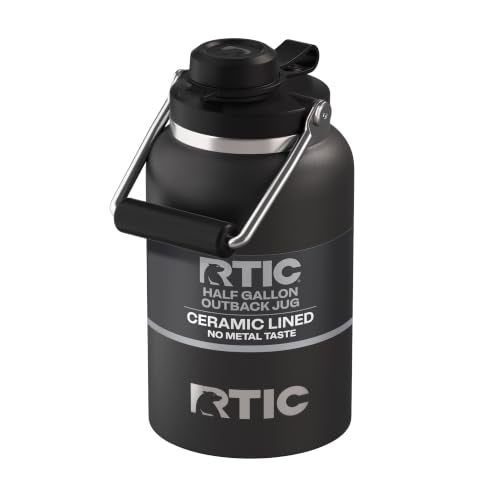 RTIC Half Gallon Outback Jug, Ceramic Lined, Black | Stainless Steel, Insulated Water Bottle with Lid and Handle, Double Wall Vacuum Insulation - color: Black