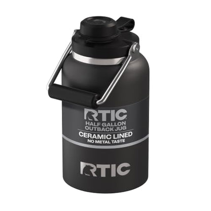 RTIC Half Gallon Outback Jug, Ceramic Lined, Black | Stainless Steel, Insulated Water Bottle with Lid and Handle, Double Wall Vacuum Insulation - color: Black
