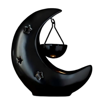 Moon & Star Ceramic Wax Melt Warmer, Hanging Tealight Oil Burner, Aromatherapy Candle Holder for Home Decor, Bedroom, Spa, Boho Gift for Women, Mom Black