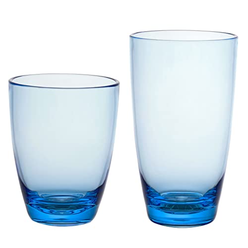 KLIFA- ETON- 15.2 & 20.8 ounce, Acrylic Tumbler & Highball Drinking Glasses Set, BPA-Free, Stackable Plastic Drinkware, Dishwasher Safe Cups, Blue - color: Ocean Blue, style: 15.2 & 20.8 ounces, Set of 8