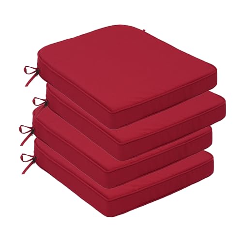 Goodgoods 19.5x20 Outdoor Chair Cushions Set of 4, 35D Foam, Red | 35D High-Resilience Foam, Fade-Resistant and Water-Resistant Seat Pads with Ties for Dining Room, Kitchen, or Patio Chairs - color: Red, size: 19.5"x20" 4pcs
