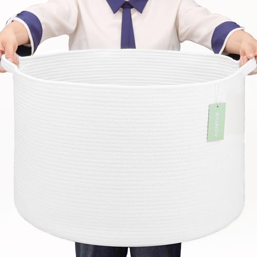 Extra Large Blanket Basket 87L, Laundry Hamper, Baby Nursery Hamper for Storage Toys Clothes Towels, Large Cotton Rope Laundry Basket for Girls Boys, 22”x 14”, White - color: White, size: 87L (22"x14")