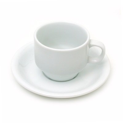 Vertex Porcelain Cappuccino Cup & Saucer Set - 8oz Stackable, Chip-Resistant, Dishwasher & Microwave Safe