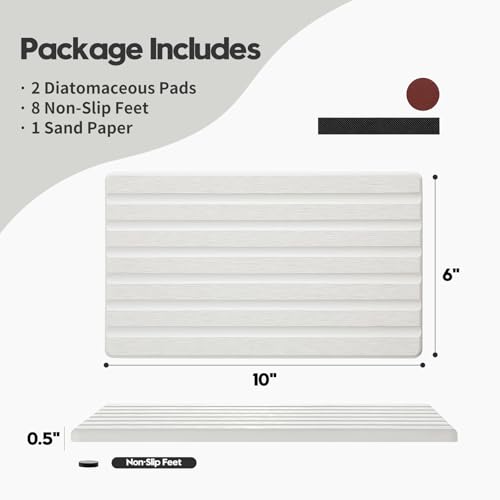 2PCS Water Absorbing Stone Drying Tray Mat for Bathroom Sink & Kitchen Counter Organizer, Quick Dry Dish Soap Dispenser Sponge Holder, Vanity Sink Caddy, Drink Bar Coaster, White - 10"*6" - color: 2pack-10"x 6" - White