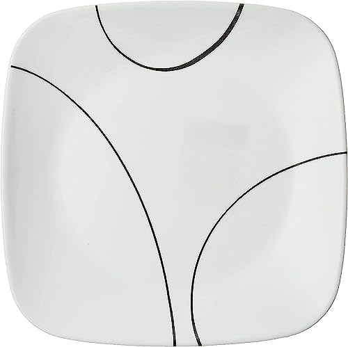 Corelle Vitrelle 6-Piece Salad Plate Set, Triple Layer Glass and Chip Resistant, Lightweight Square 8-1/2-Inch Plates Set, Simple Lines - size: 8.5" Lunch Plates