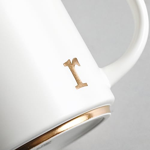 COLLECTIVE HOME Ceramic Coffee Mug, 15 oz Monogram Cup with Gift Box(R) | Dishwasher Safe, Engraved Gold Letter , Personalized Housewarming Birthday Present, Christmas Thanksgiving Mothers Day Gifts - color: gold-r