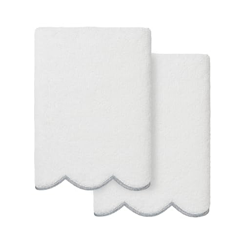 Grace Scallop Personalized Hand Towels, Grey 2 Piece Custom Hand Towels, Monogrammed Towels in Soft Turkish Cotton for Elegant Bathroom Decor-Grey-2 Pcs Hand Towel - color: Grey, size: 2 Pcs Hand Towel