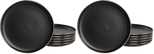 Elama Paul 6 Piece Stoneware Salad Plate Set in Matt Black with Gold Rim (Arthur Paul Salad) (Pack of 2) - color: Matte Black, size: 6 Piece Set (Pack of 2)
