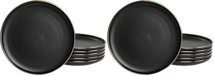 Elama Paul 6 Piece Stoneware Salad Plate Set in Matt Black with Gold Rim (Arthur Paul Salad) (Pack of 2) - color: Matte Black, size: 6 Piece Set (Pack of 2)