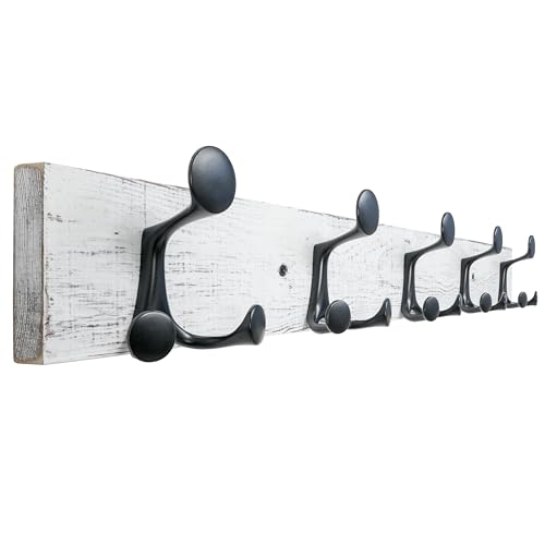 SKOLOO 30-Inch Wood Coat Rack Wall Mount with 5 Triple Hooks - Ideal for Family Entrances, Classrooms, and Pet Supplies Storage - Perfect Coat Hooks for Wall,Distressed White Wash - color: Distressed White Wash, size: 30 inch with 5 hooks